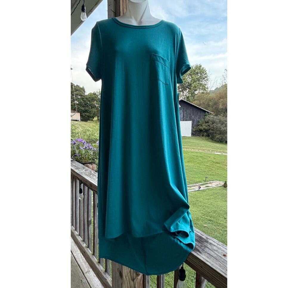 NWT LuLaRoe Carly Teal High Low Tee Dress M Normcore Lagenlook Granola Girl Boho